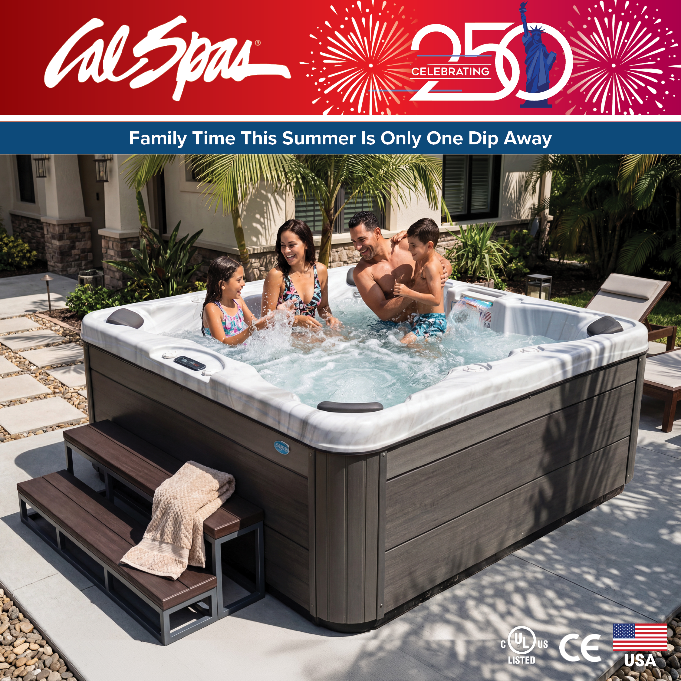 Calspas hot tub being used in a family setting - Stuart